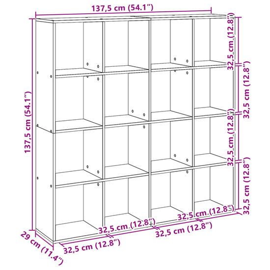 Boekenkast 137,5X29X137,5 Cm Bewerkt Hout 137.5 cm Betongrijs