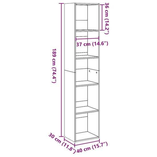 Boekenkast 40X30X Bewerkt Hout Ig Bruin Eikenkleur 40 cm 189 cm
