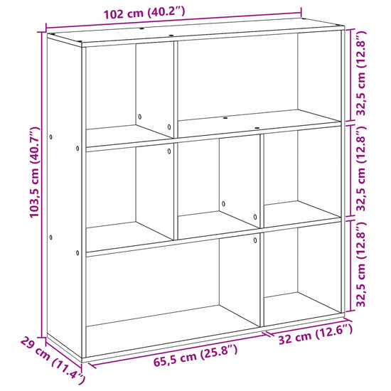 Kamerscherm / Boekenkast 102X29X103,5 Cm Hout Gerookt Eiken 102 cm 103.5 cm