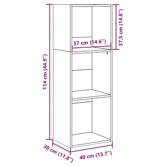 Boekenkast 40X30X Bewerkt Hout Betongrijs 40 cm 114 cm