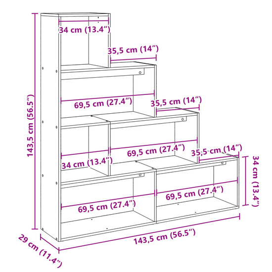 Kamerscherm / Boekenkast 143,5X29X143,5 Cm Hout 143.5 cm Sonoma eiken