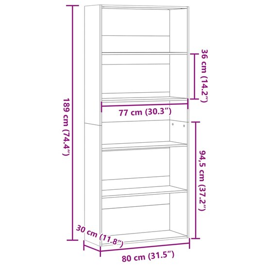 Boekenkast 80X30X Bewerkt Hout Wit 80 cm 189 cm