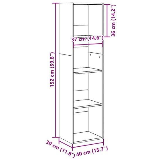 Boekenkast 40X30X Bewerkt Hout Betongrijs 40 cm 152 cm