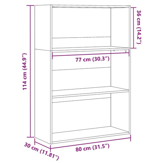 Boekenkast 80X30X Bewerkt Hout Kleurig Gerookt Eiken 80 cm 114 cm