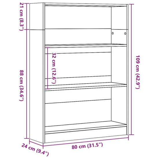 Boekenkast 80X24X Bewerkt Hout Kleurig Gerookt Eiken 80 cm 109 cm