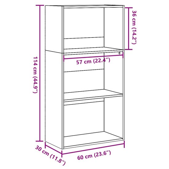 Boekenkast 60X30X Bewerkt Hout Zwart 60 cm 114 cm