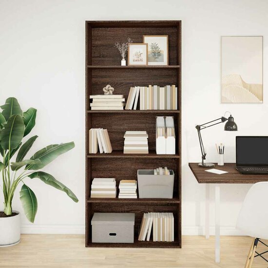 Boekenkast 80x30x189 cm bewerkt hout bruin eikenkleur