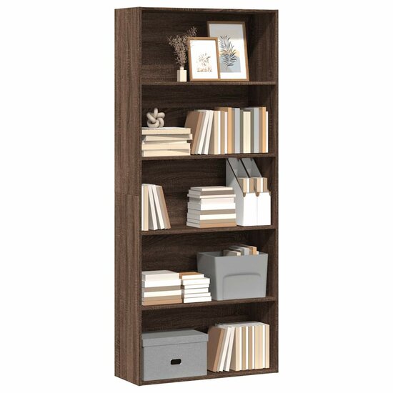 Boekenkast 80x30x189 cm bewerkt hout bruin eikenkleur