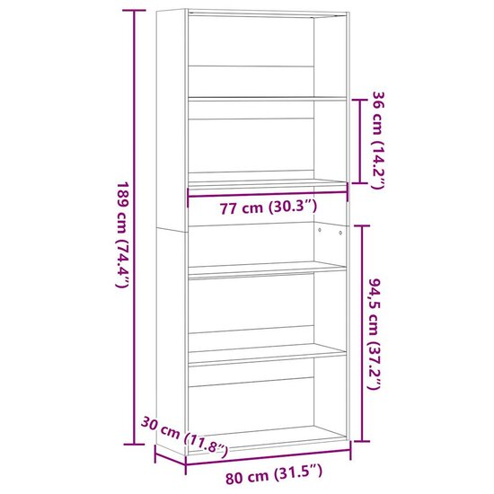 Boekenkast 80X30X Bewerkt Hout Kleurig Gerookt Eiken 80 cm 189 cm