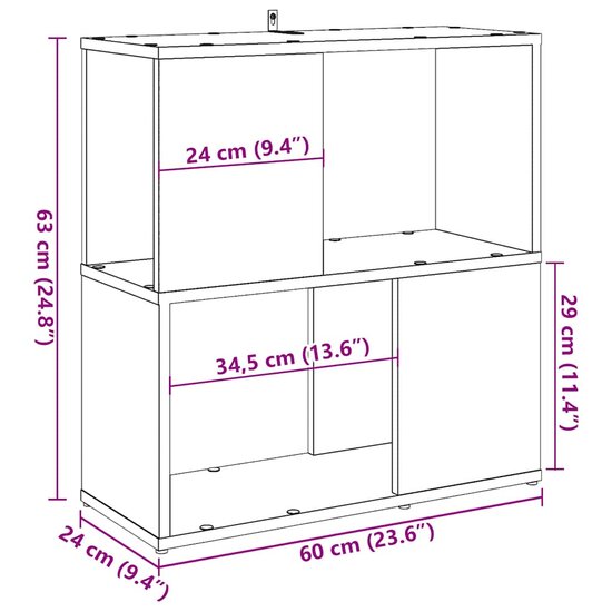 Boekenkast 60X24X63 Cm Bewerkt Hout Artisanaal Eikenkleur 60 x 24 x 63 cm