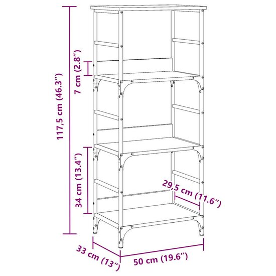 Boekenkast 50X33X117,5 Cm Bewerkt Hout Kleurig 117.5 cm Oud hout