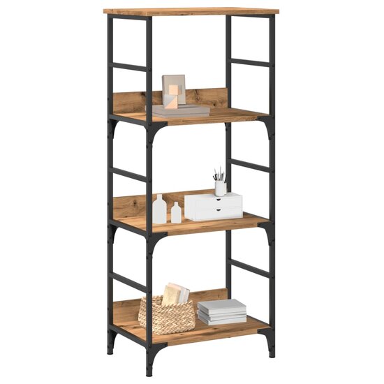Boekenkast 50X33X117,5 Cm Bewerkt Hout Artisanaal Eikenkleur 117.5 cm artisanaal eikenkleurig