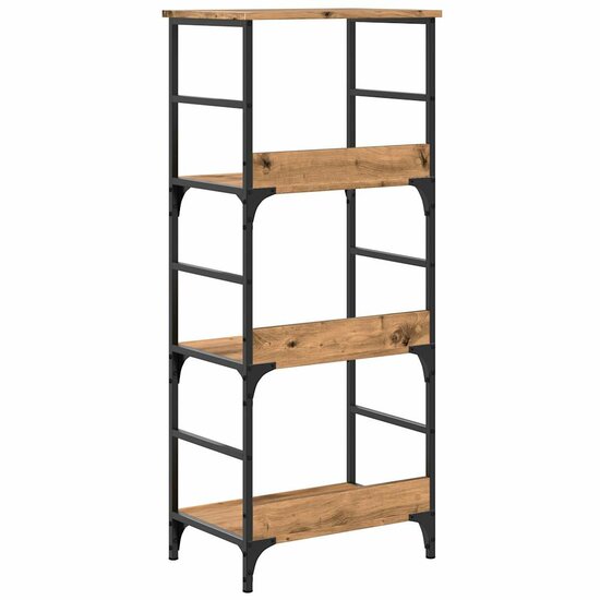 Boekenkast 50X33X117,5 Cm Bewerkt Hout Artisanaal Eikenkleur 117.5 cm artisanaal eikenkleurig