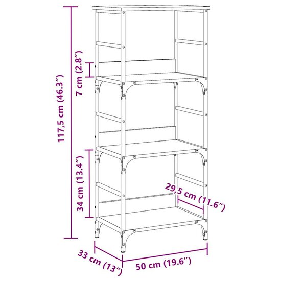 Boekenkast 50X33X117,5 Cm Bewerkt Hout Artisanaal Eikenkleur 117.5 cm artisanaal eikenkleurig