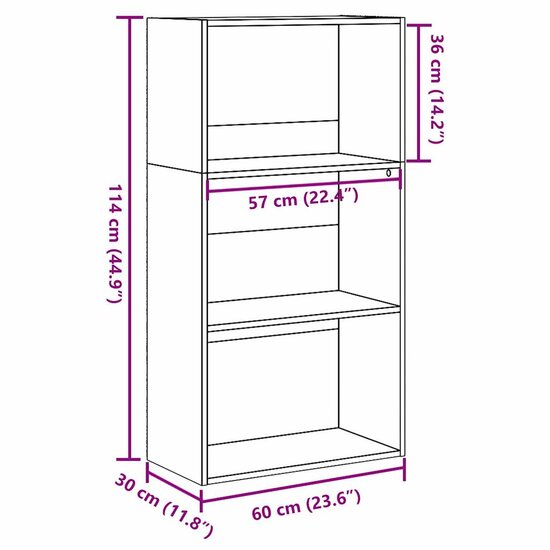 Boekenkast 60x30x114 cm bewerkt hout gerookt eikenkleurig