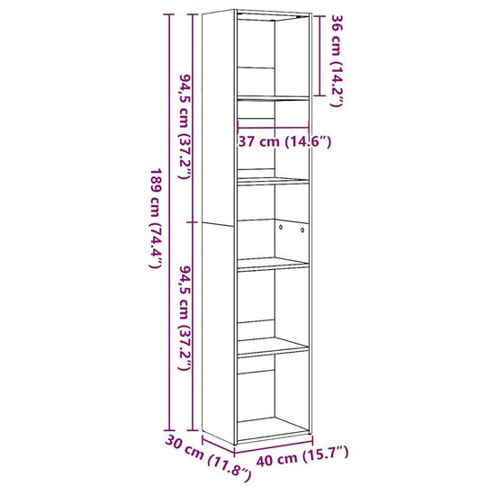Boekenkast 40X30X Bewerkt Hout Hoogglans Wit 40 cm 189 cm