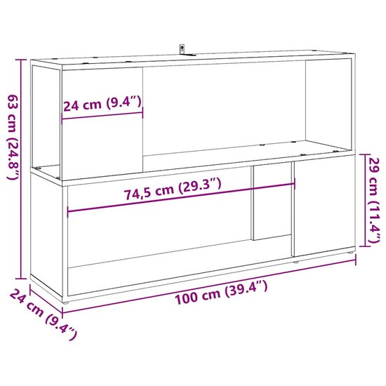 Boekenkast 100X24X63 Cm Bewerkt Hout Artisanaal Eikenkleur 100 x 24 x 63 cm
