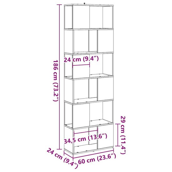 Boekenkast/Kamerscherm 60X24X186 Cm Kleurig Oud hout
