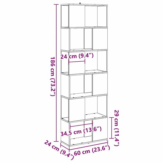 Boekenkast/kamerscherm 60x24x186 cm artisanaal eikenkleur