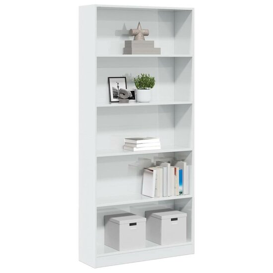 Boekenkast 80x24x176 cm bewerkt hout hoogglans wit
