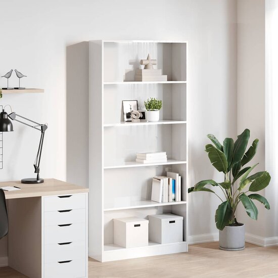 Boekenkast 80x24x176 cm bewerkt hout hoogglans wit