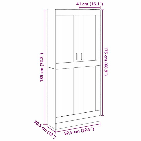 Hoge Kast 82,5X30,5X Bewerkt Hout Artisanaal Eikenkleur 185 cm artisanaal eikenkleurig