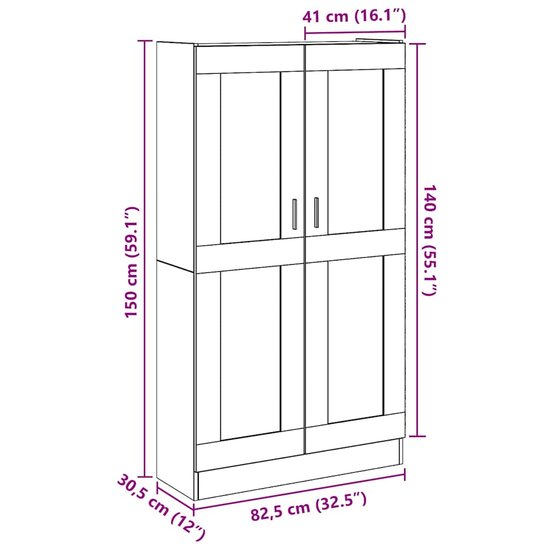 Hoge kast 82,5x30,5x150 cm bewerkt hout oud houtkleurig