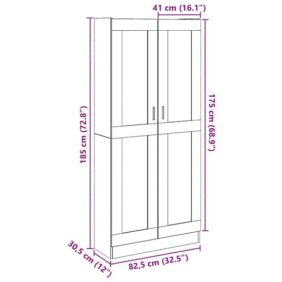 Hoge Kast 82,5X30,5X Bewerkt Hout Kleurig 185 cm Oud hout