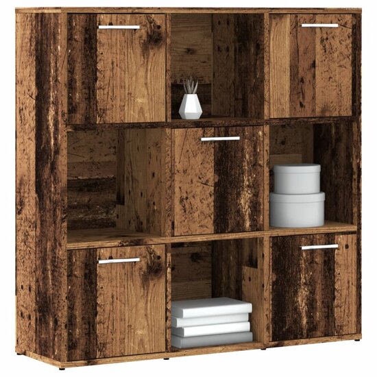 Boekenkast 90X28X90 Cm Bewerkt Hout Kleurig Oud hout