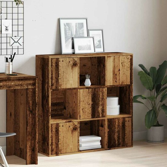 Boekenkast 90X28X90 Cm Bewerkt Hout Kleurig Oud hout