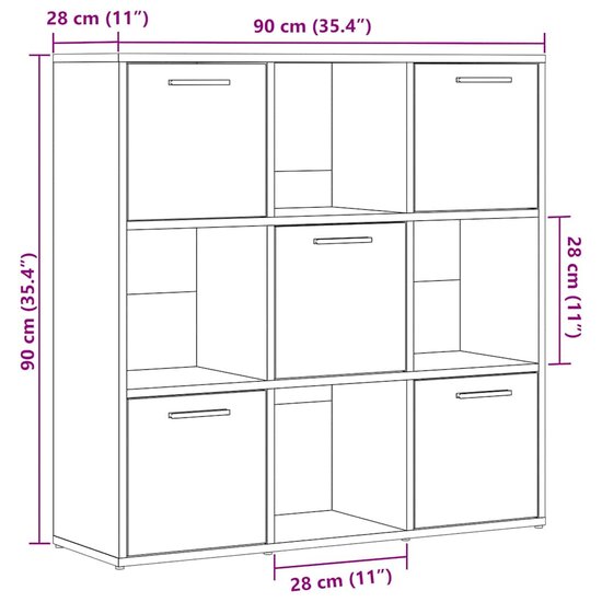 Boekenkast 90X28X90 Cm Bewerkt Hout Kleurig Oud hout