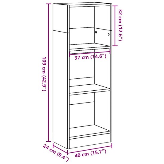 Boekenkast 40x24x109 cm bewerkt hout hoogglans wit