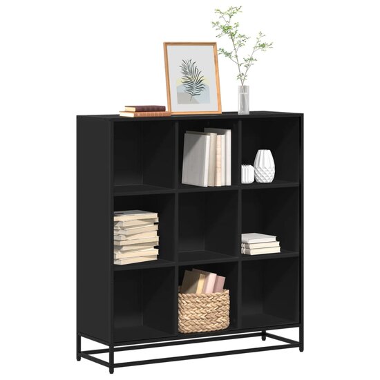Boekenkast 97,5X33X107,5 Cm Bewerkt Hout En Metaal 97.5 x 33 x 107.5 cm Zwart
