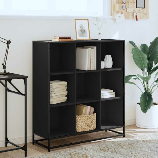 Boekenkast 97,5X33X107,5 Cm Bewerkt Hout En Metaal 97.5 x 33 x 107.5 cm Zwart