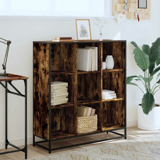 Boekenkast 97,5X33X107,5 Cm Hout En Metaal Kleurig 97.5 x 33 x 107.5 cm Gerookt eiken