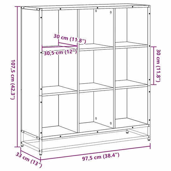 Boekenkast 97,5X33X107,5 Cm Hout En Metaal Kleurig 97.5 x 33 x 107.5 cm Gerookt eiken