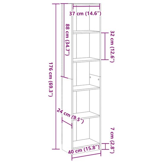 Boekenkast 40X24X Bewerkt Hout Hoogglans Wit 40 cm 176 cm
