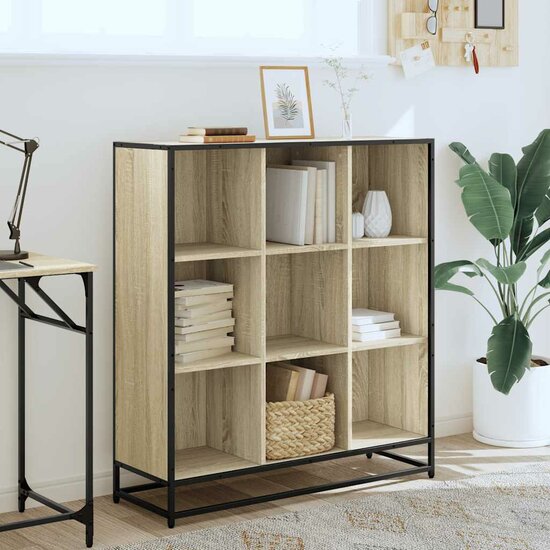 Boekenkast 97,5X33X107,5 Cm Bewerkt Hout En Metaal 97.5 x 33 x 107.5 cm Sonoma eiken