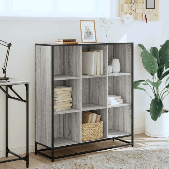 Boekenkast 97,5X33X107,5 Cm Bewerkt Hout En Metaal 97.5 x 33 x 107.5 cm Grijs sonoma