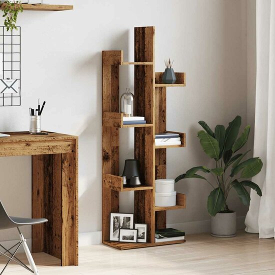Boekenkast 48X25,5X140 Cm Bewerkt Hout Kleurig Oud hout