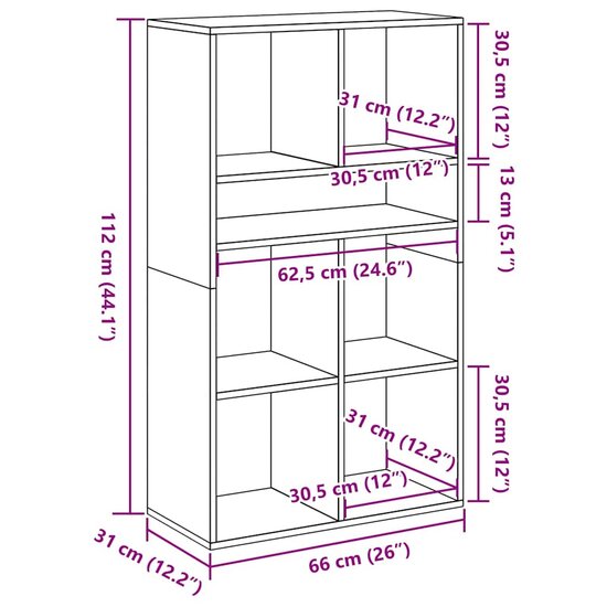 Boekenkast Bewerkt Hout Kleurig 66 x 31 x 112 cm Oud hout