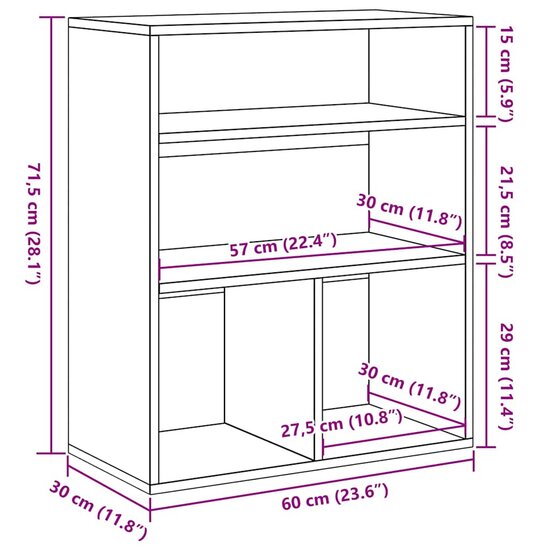 Boekenkast 60X30X71,5 Cm Bewerkt Hout 60 x 30 x 71.5 cm Zwart