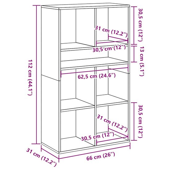 Boekenkast Bewerkt Hout 66 x 31 x 112 cm bruin eikenkleur