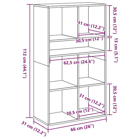 Boekenkast Bewerkt Hout Kleurig 66 x 31 x 112 cm Gerookt eiken