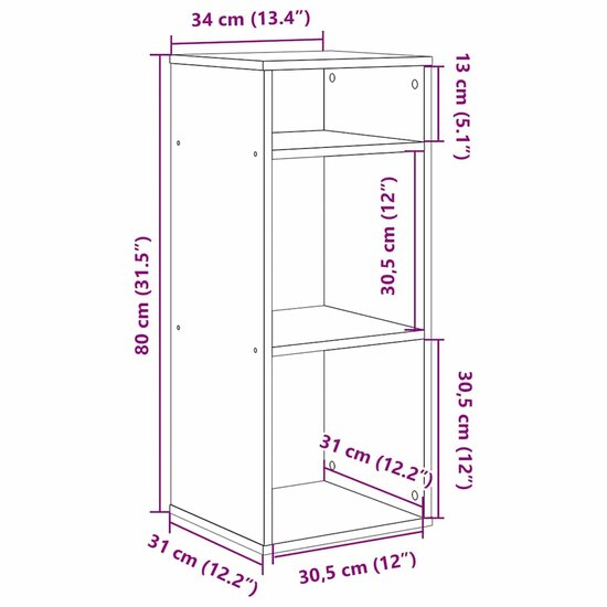 Boekenkast Bewerkt Hout 34 x 31 x 80 cm Betongrijs