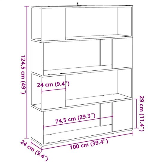Boekenkast / kamerscherm 100x24x124,5 cm oud houtkleurig