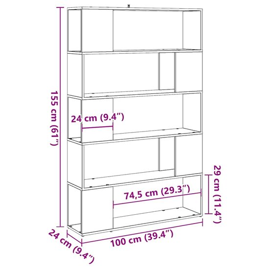 Boekenkast/Kamerscherm 100X24X155 Cm Artisanaal Eikenkleur artisanaal eikenkleurig