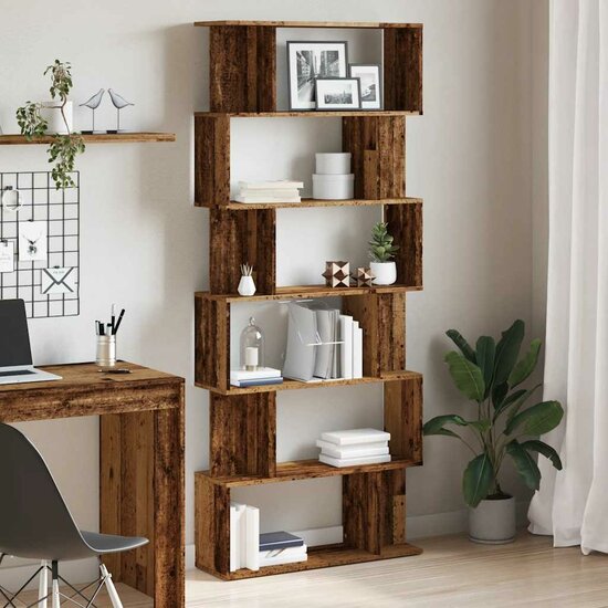 Boekenkast 80X24X192 Cm Bewerkt Hout Kleurig Oud hout