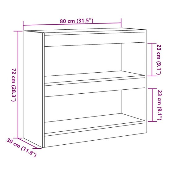 Boekenkast/Kamerscherm 80X30X72 Cm Artisanaal Eikenkleur artisanaal eikenkleurig