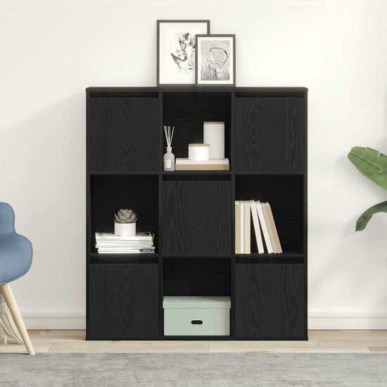 Boekenkast 89X24X101,5 Cm Bewerkt Hout Eikenkleurig Zwart 89 cm 101.5 cm